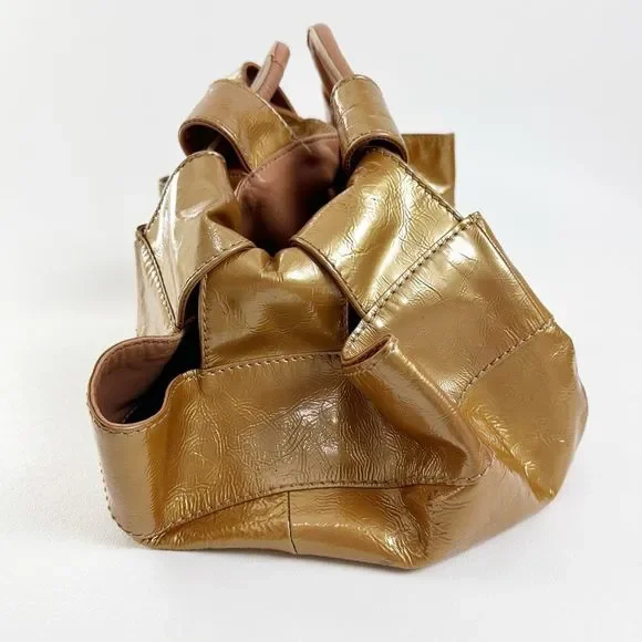 LOEWE Aire Bronze Gold Metallic Patent Leather Bag Medium Top Handle Crinkled - Picture 7 of 15